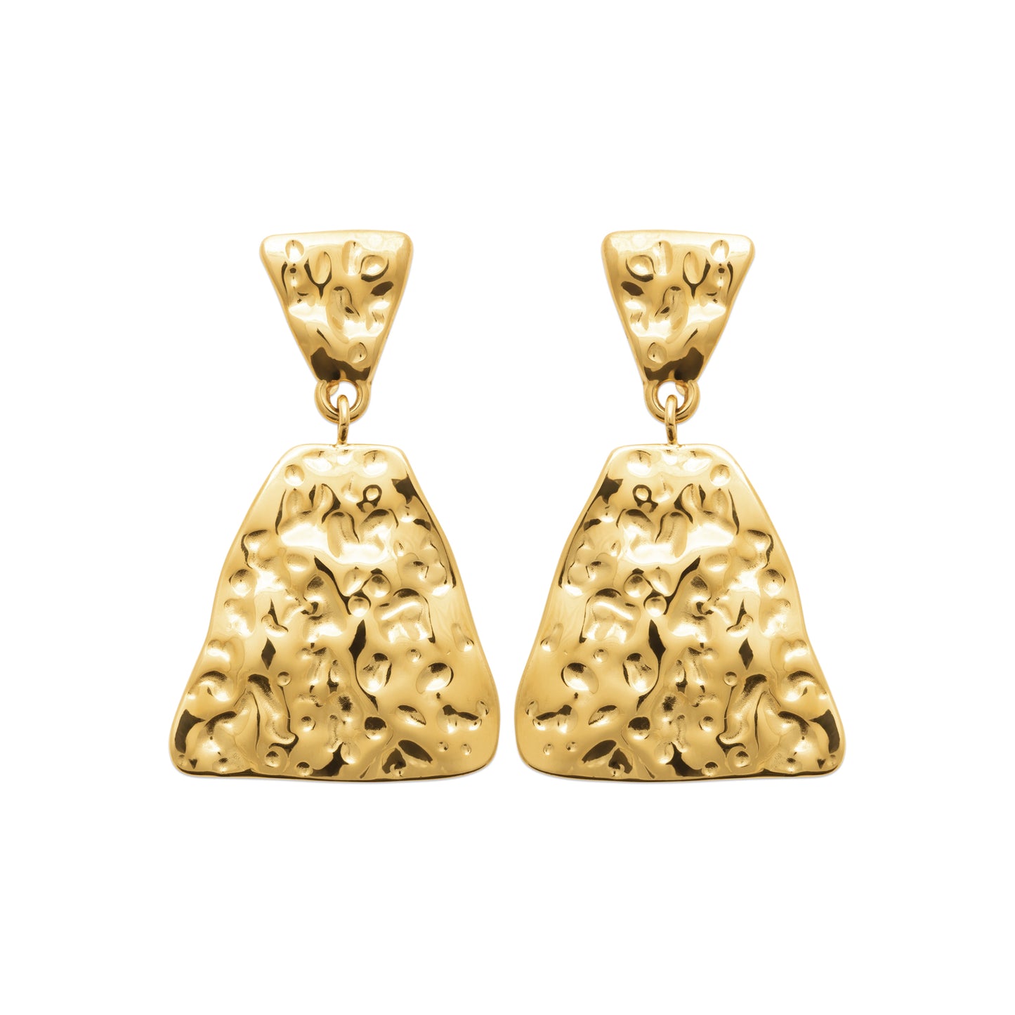 Boucles d’oreilles dorées effet martelé en acier doré design contemporain et audacieux