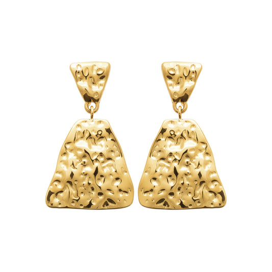 Boucles d’oreilles dorées effet martelé en acier doré design contemporain et audacieux