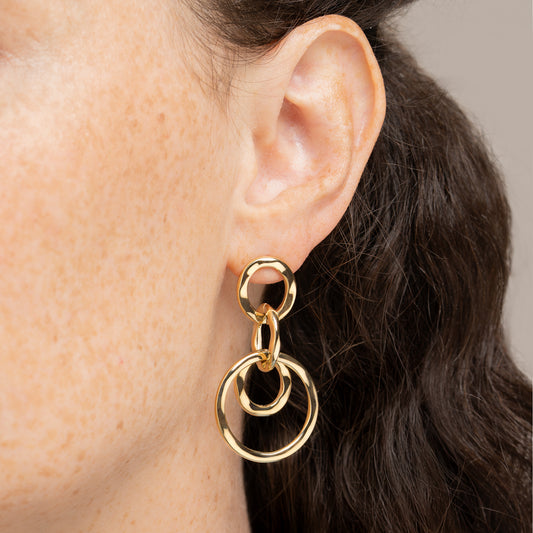 Boucles d'oreilles pendantes 4 ronds en acier doré