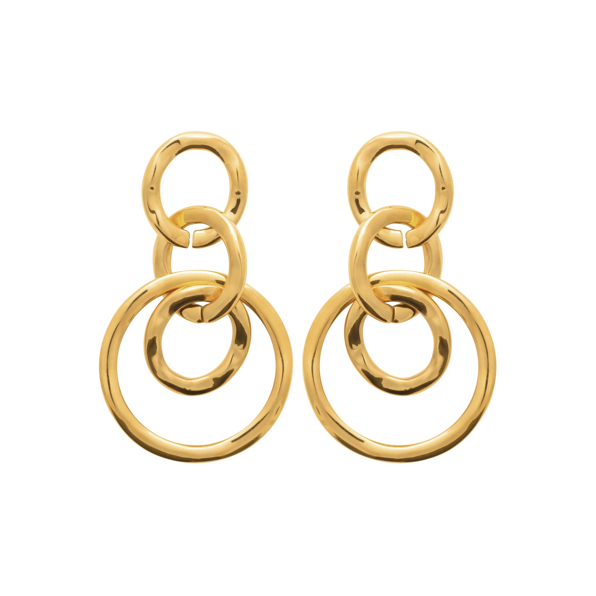 Boucles d'oreilles pendantes 4 ronds en acier doré