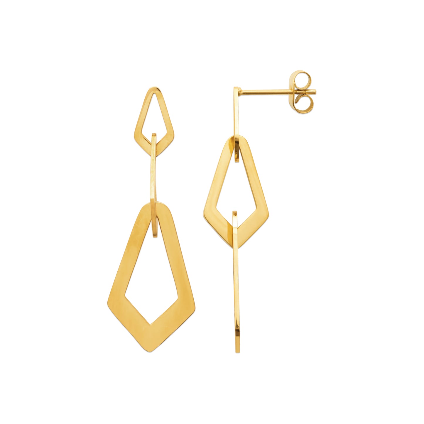 Boucles d’oreilles pendantes dorées géométriques – en acier inoxydable