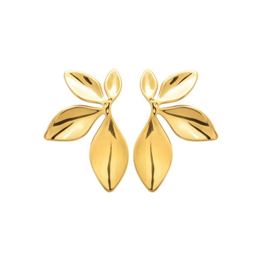 Boucles d’oreilles feuilles en acier doré – bijou élégant et naturel