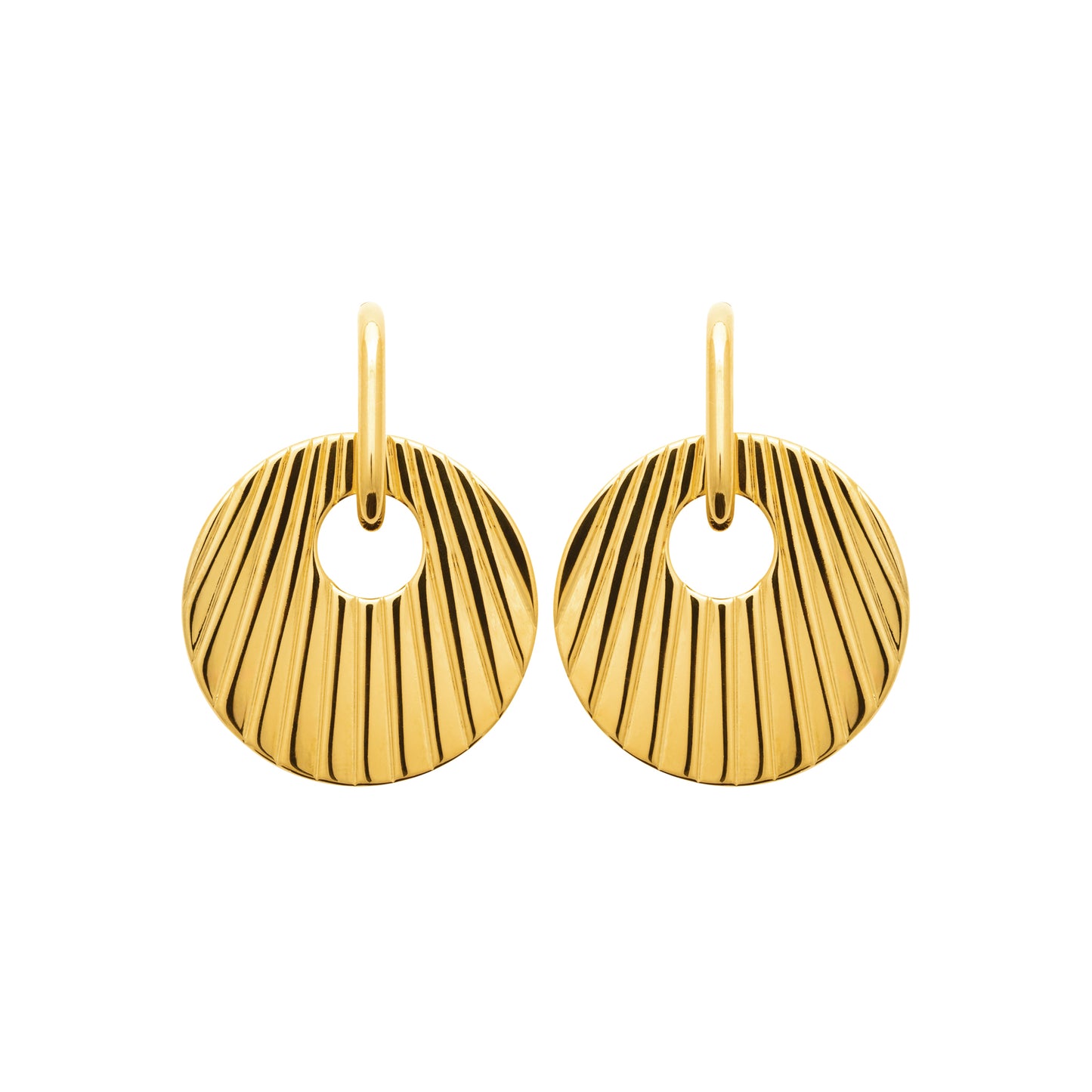 Boucles d’oreilles dorées à médaillon strié – en acier doré