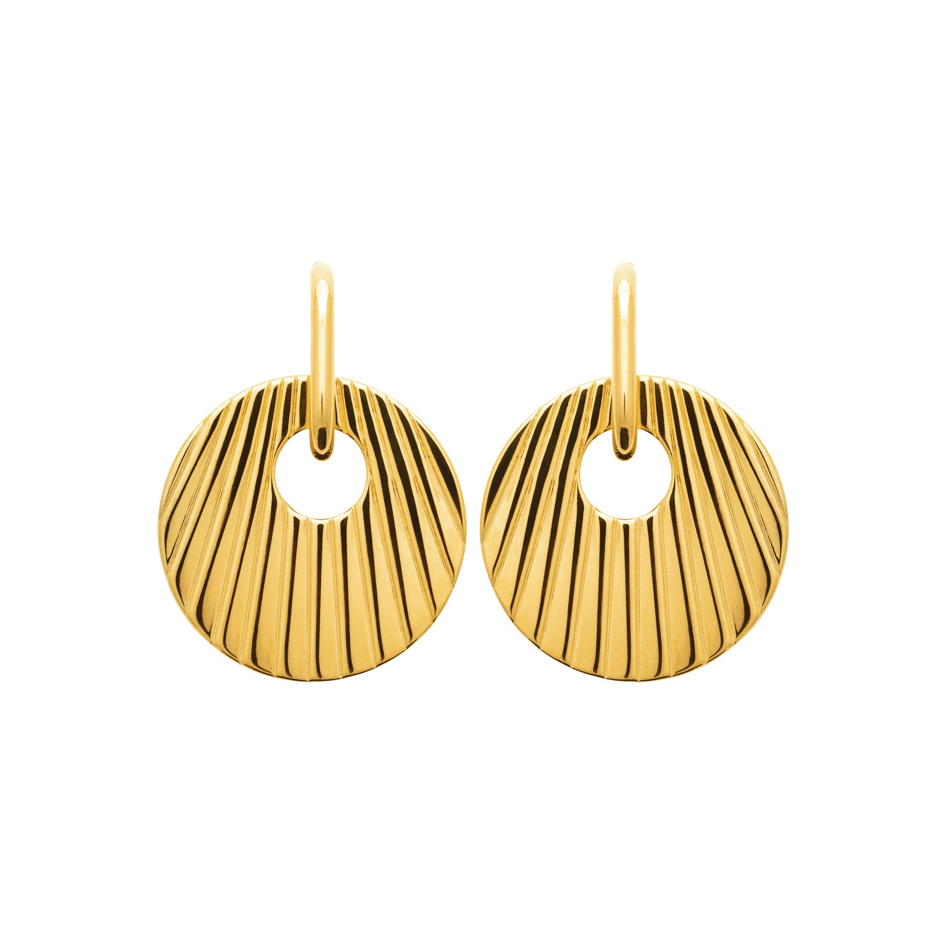 Boucles d’oreilles dorées à médaillon strié – en acier doré