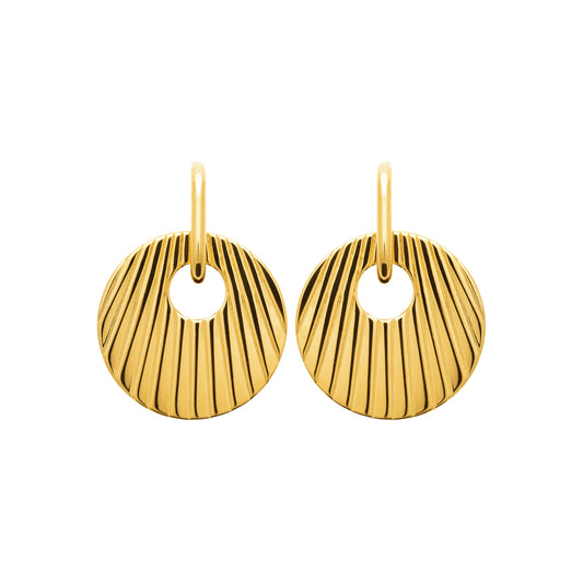 Boucles d’oreilles dorées à médaillon strié – en acier doré