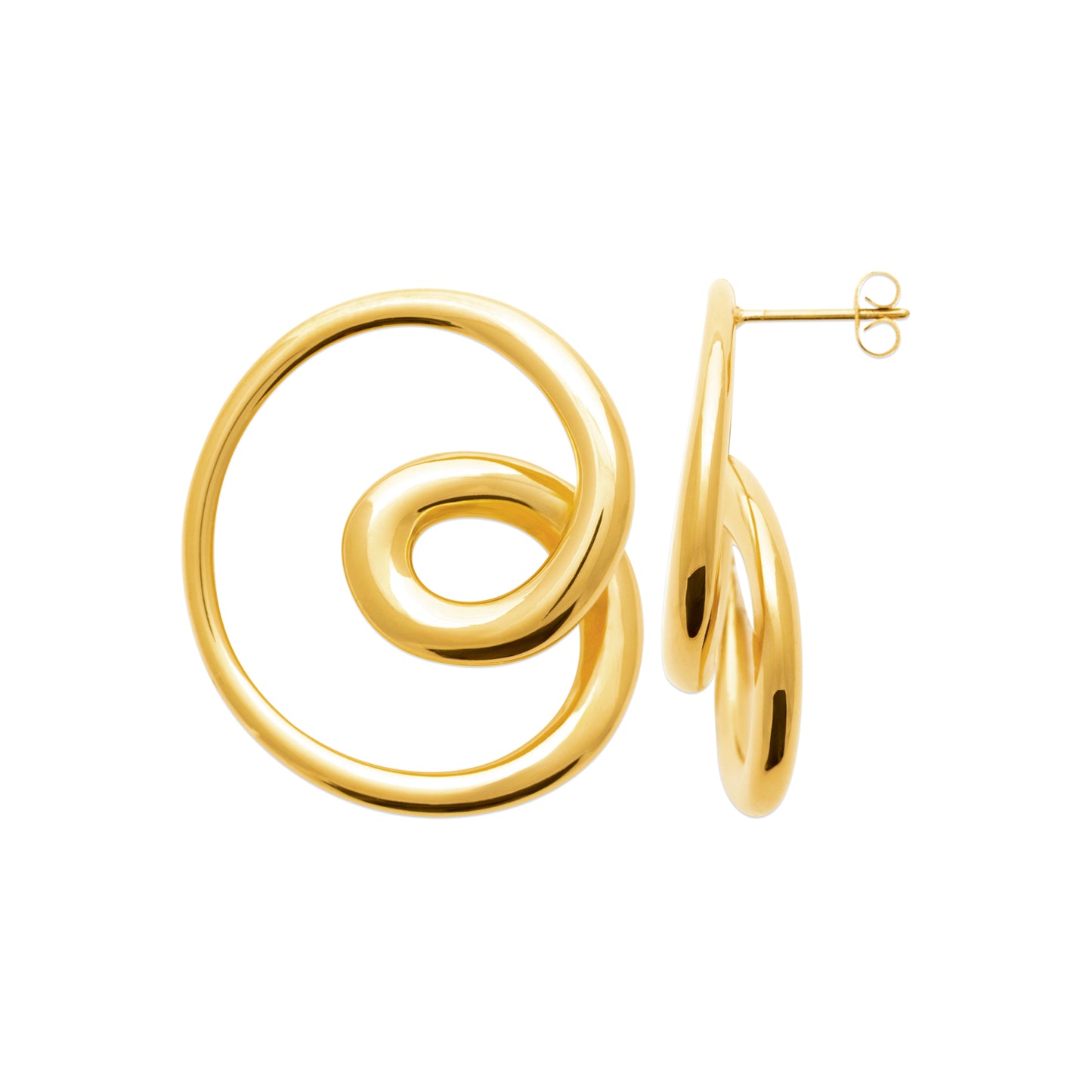 Boucles d’oreilles dorées spirales en acier inoxydable – design artistique et moderne