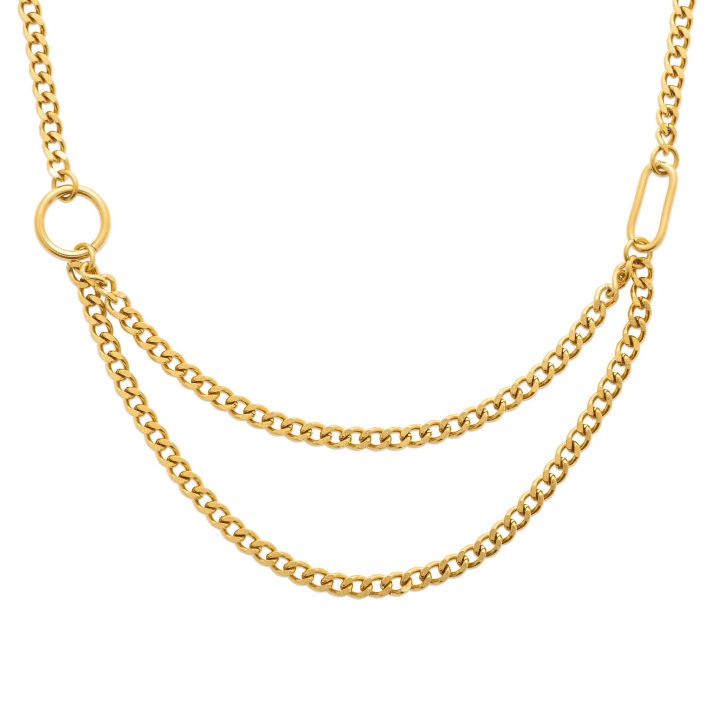 Collier double chaîne en acier doré – bijou tendance au design moderne