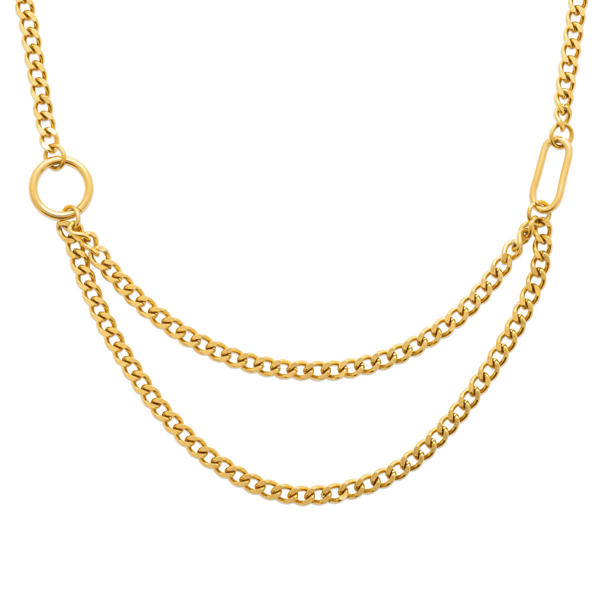 Collier double chaîne en acier doré – bijou tendance au design moderne