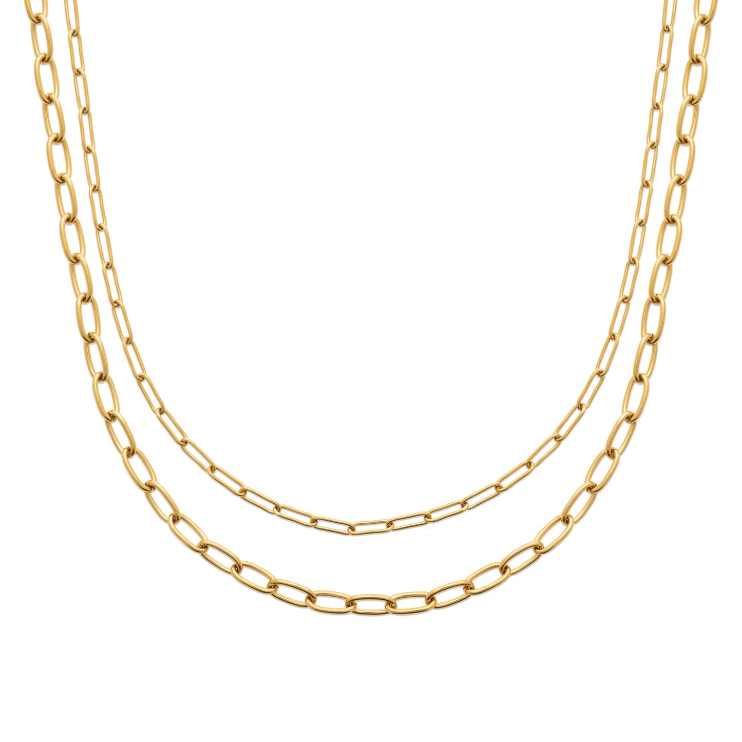 Collier double chaine en acier doré