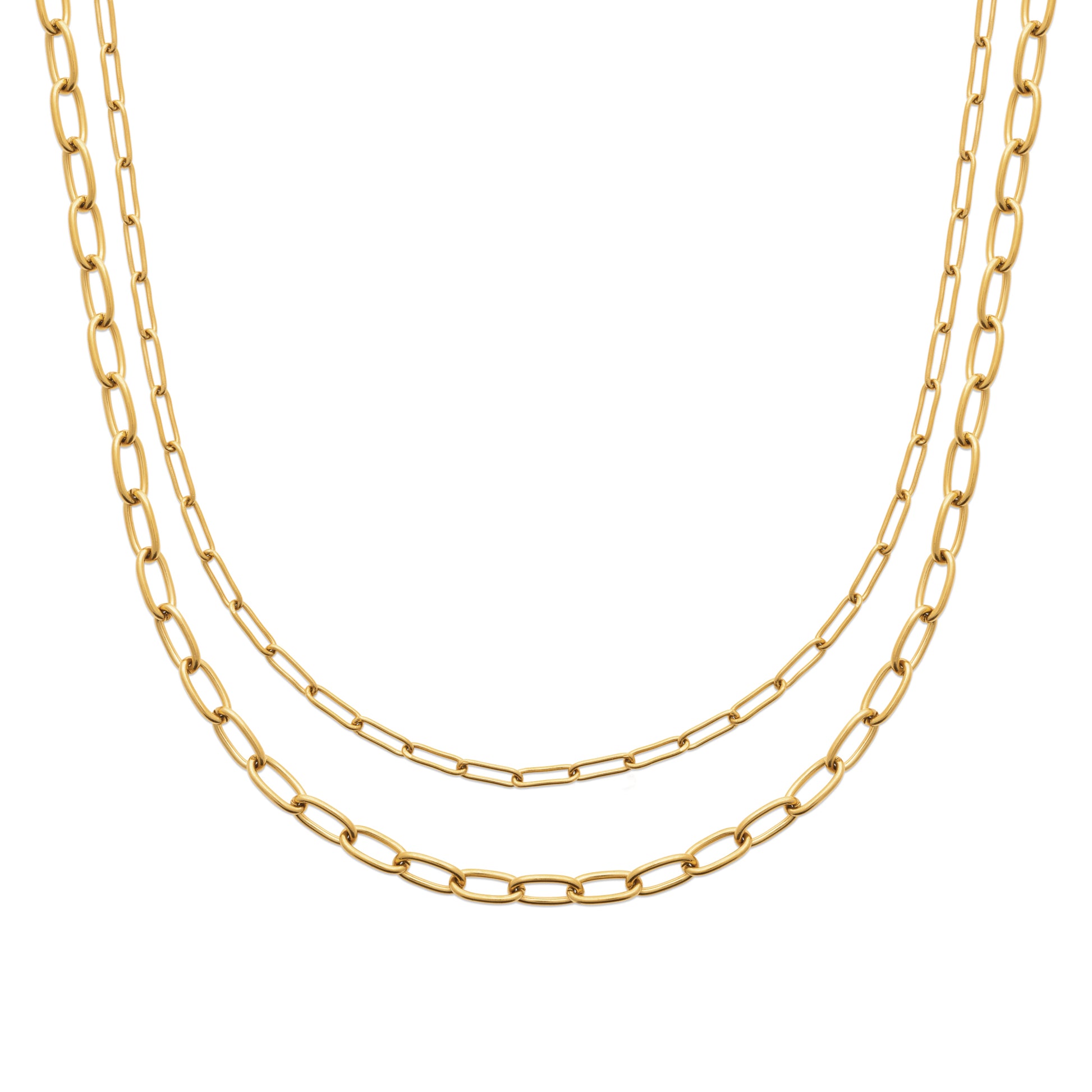 Collier double chaine en acier doré