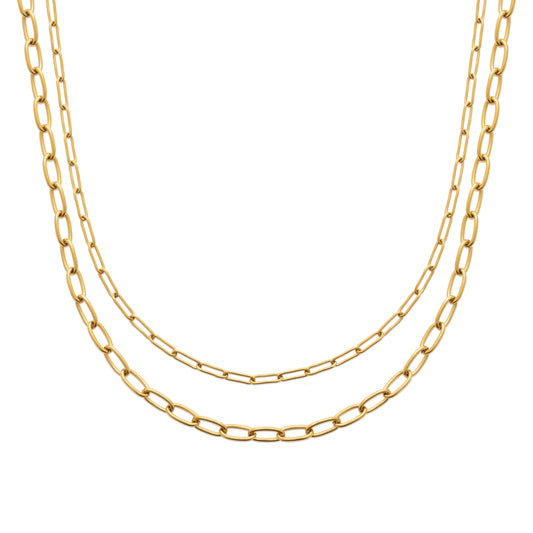 Collier double chaine en acier doré