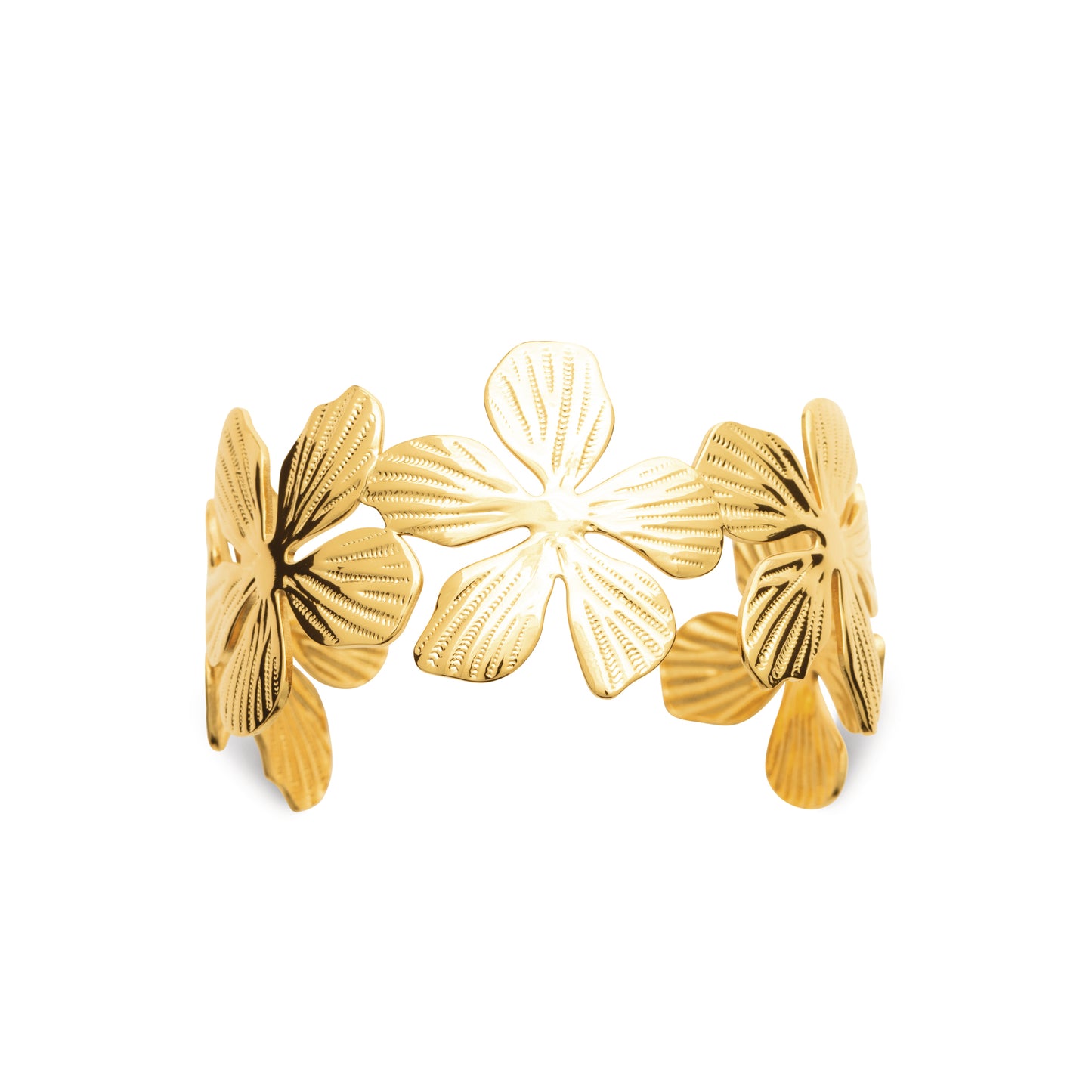 Bracelet jonc doré fleurs ajourées – acier inoxydable