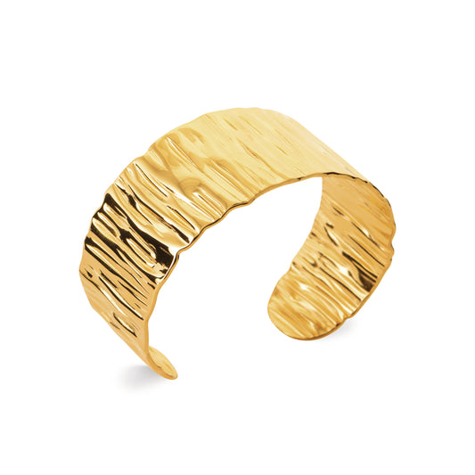 Bracelet jonc doré martelé en acier inoxydable