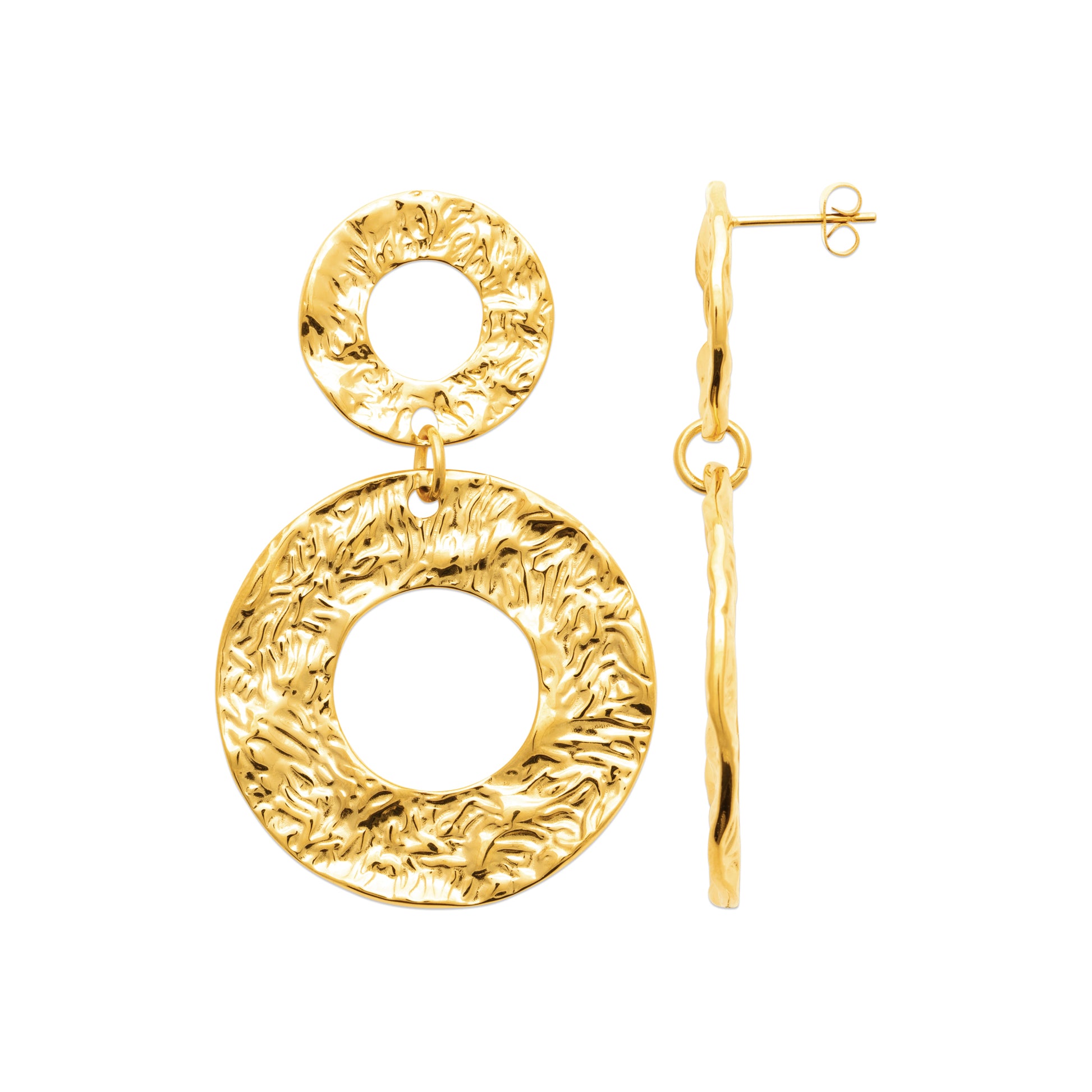 Boucles d’oreilles dorées à anneaux texturés – bijou élégant et tendance