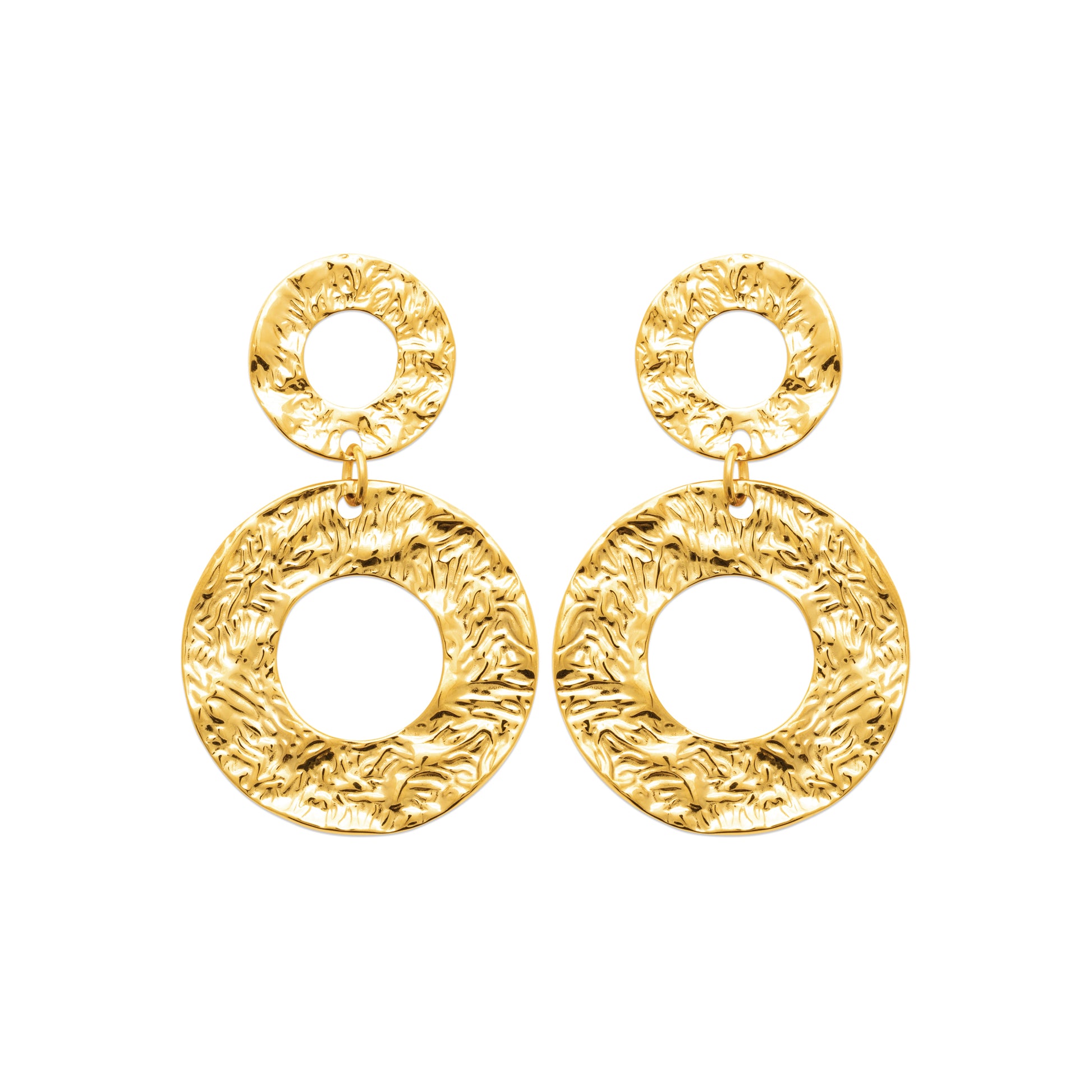 Boucles d’oreilles dorées à anneaux texturés – bijou élégant et tendance