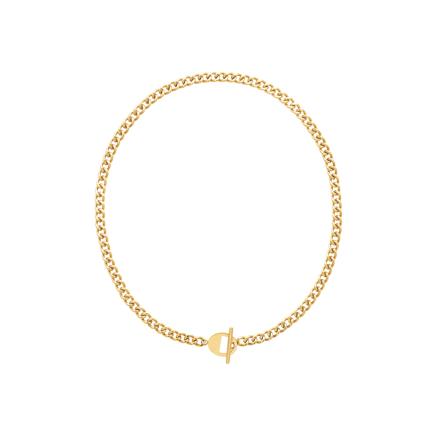 Collier maille gourmette en acier doré avec fermoir bâton