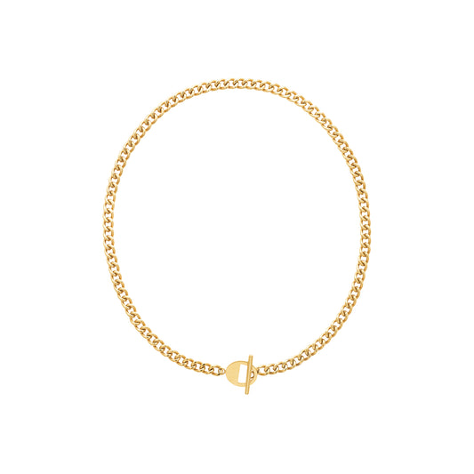 Collier maille gourmette en acier doré avec fermoir bâton