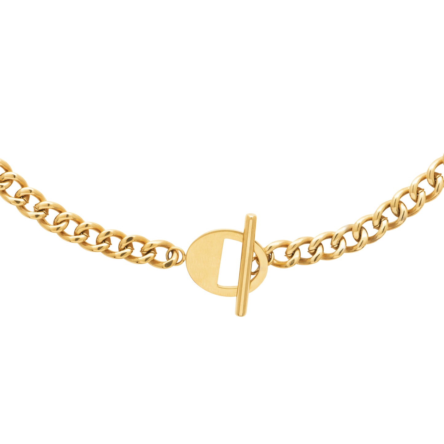 Collier maille gourmette en acier doré avec fermoir bâton