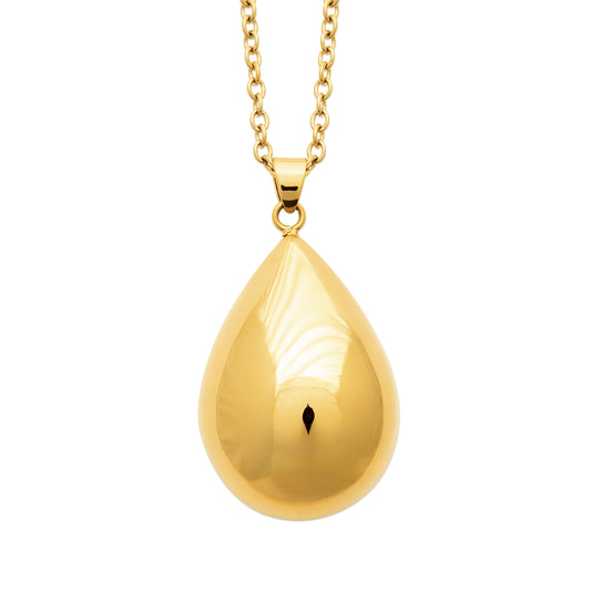 Collier sautoir pendentif goutte en acier doré