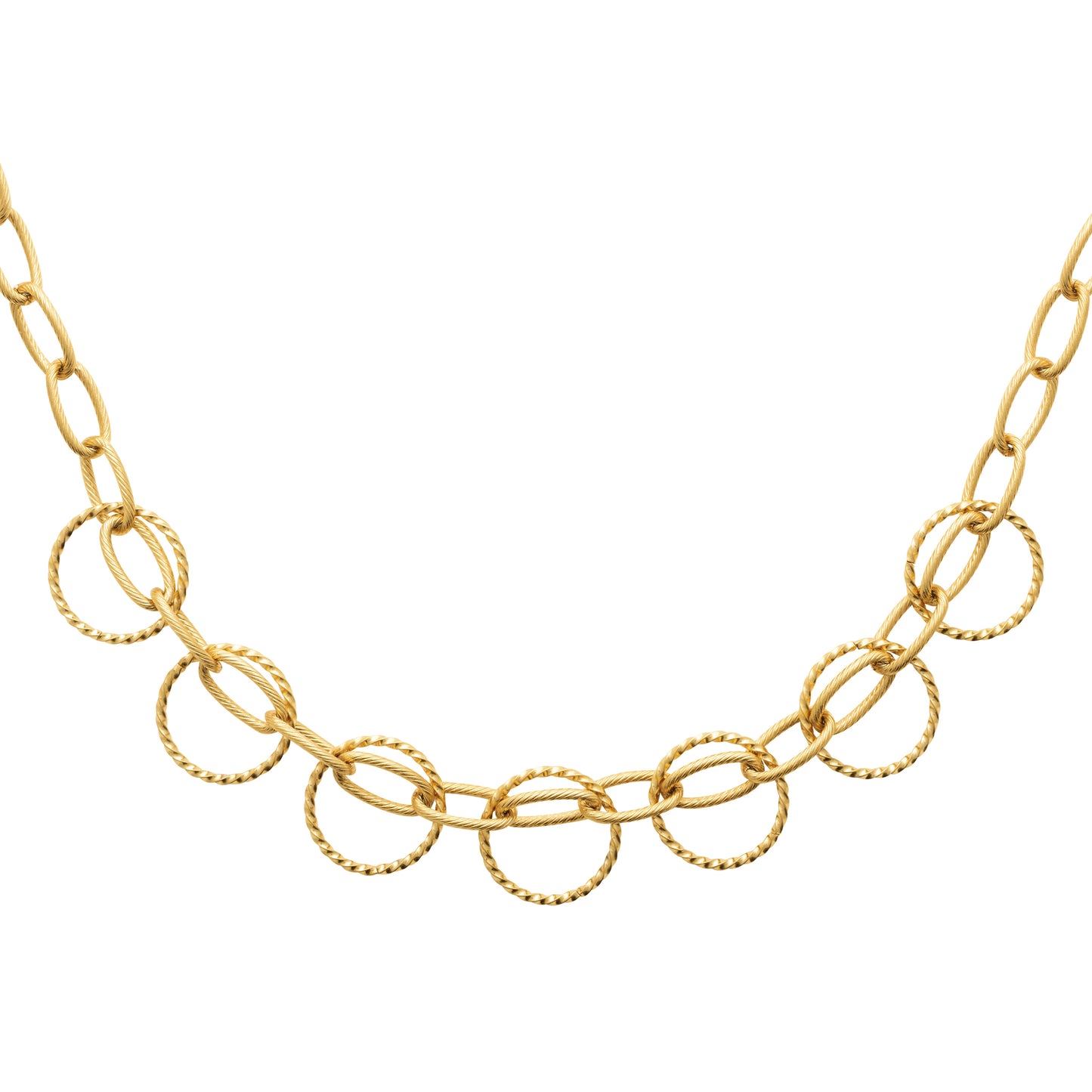 Collier anneaux torsadés en acier doré – 50 cm