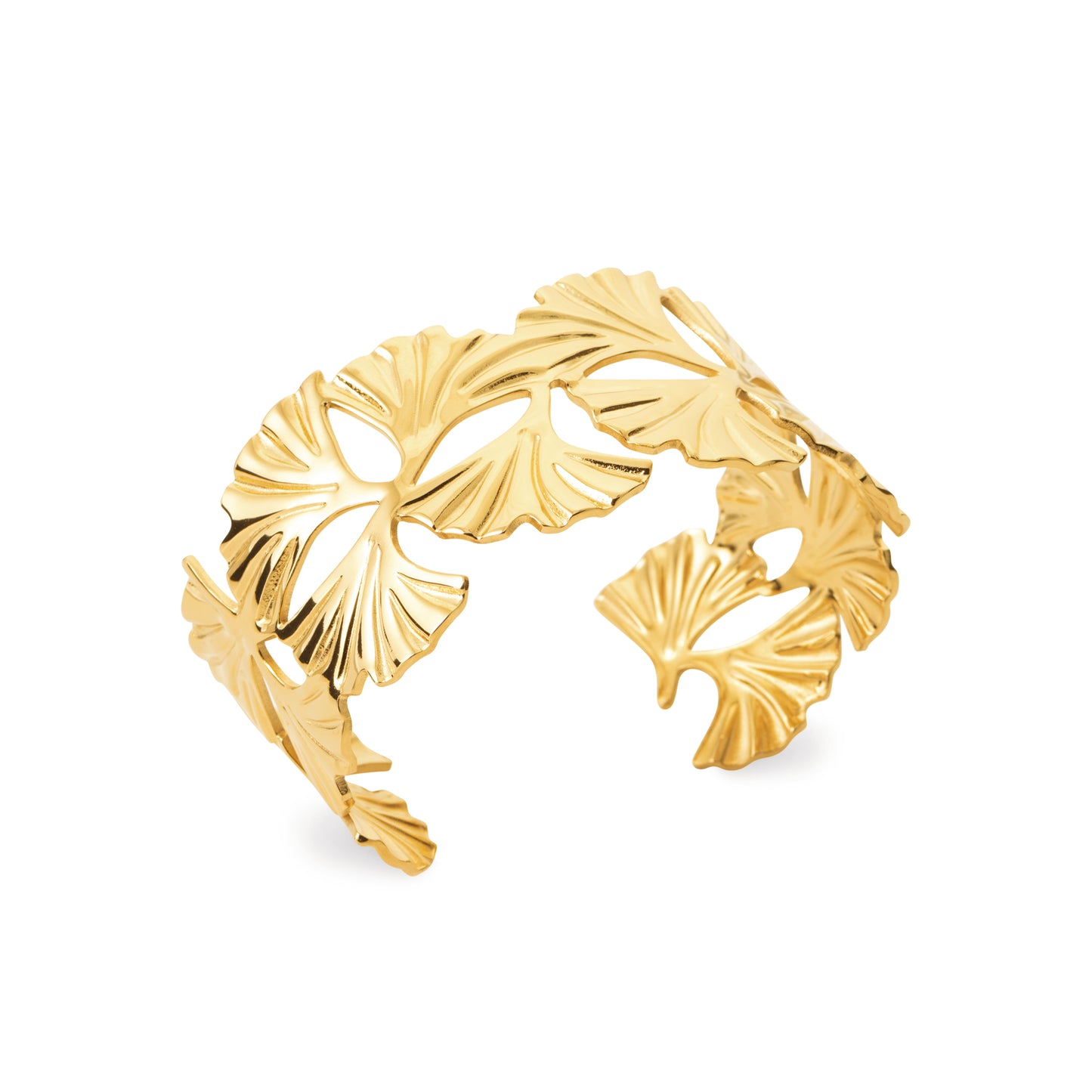 Bracelet jonc doré feuilles de ginkgo – acier inoxydable