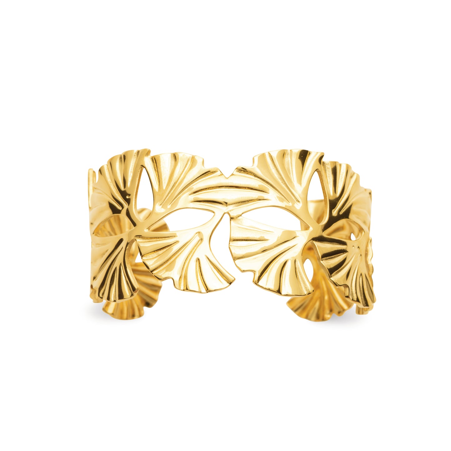 Bracelet jonc doré feuilles de ginkgo – acier inoxydable