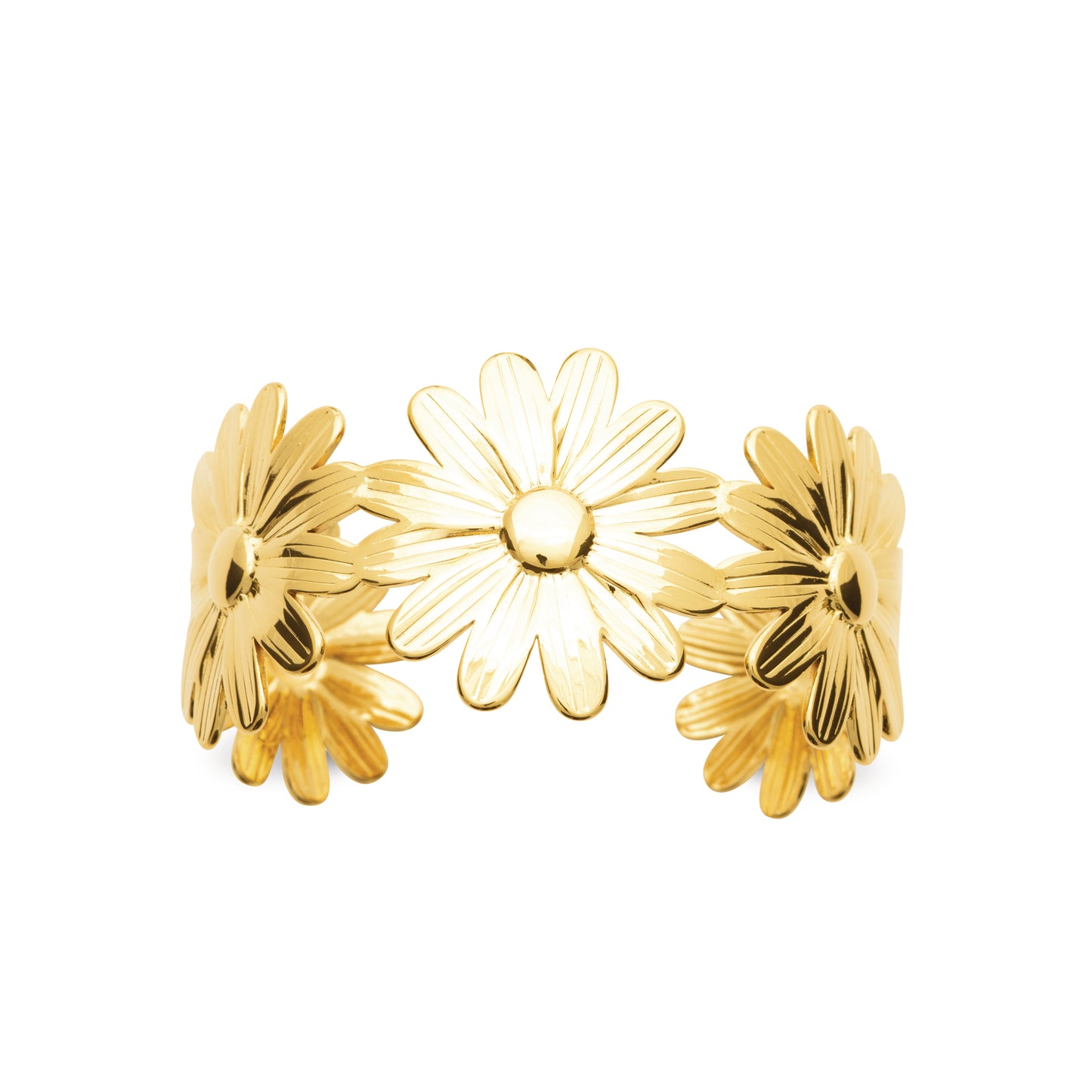 Bracelet jonc doré fleurs de marguerite – acier inoxydable
