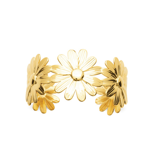 Bracelet jonc doré fleurs de marguerite – acier inoxydable