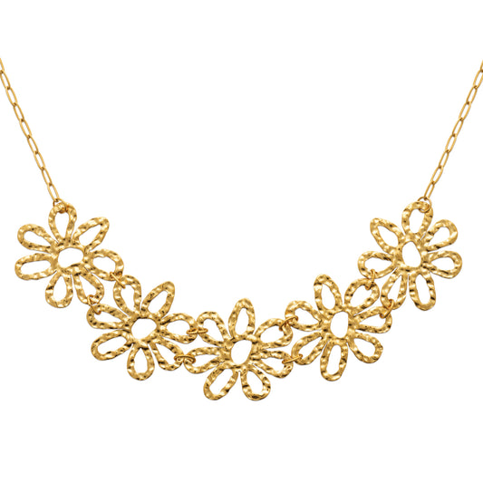 Collier fleurs martelées en acier doré