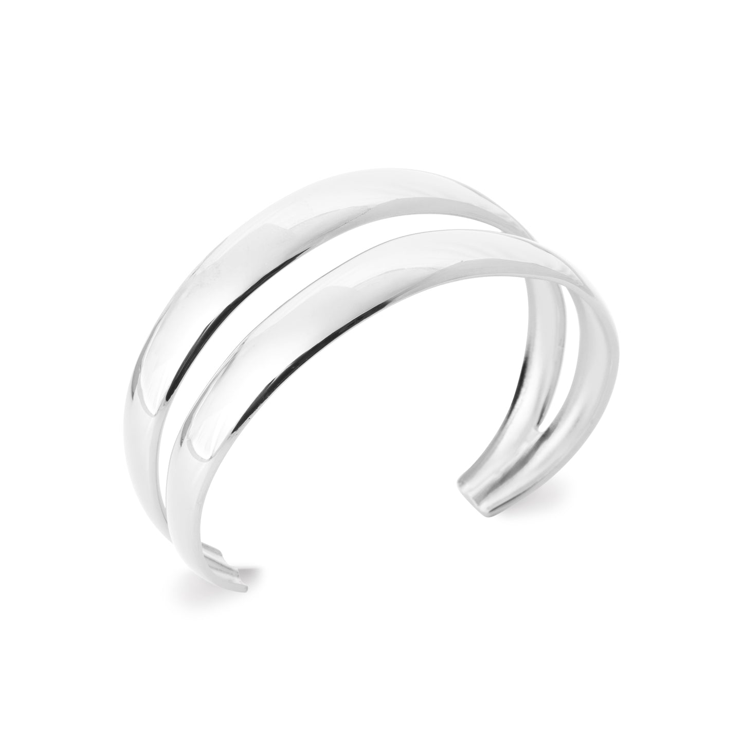 Bracelet jonc argenté double anneaux – acier inoxydable