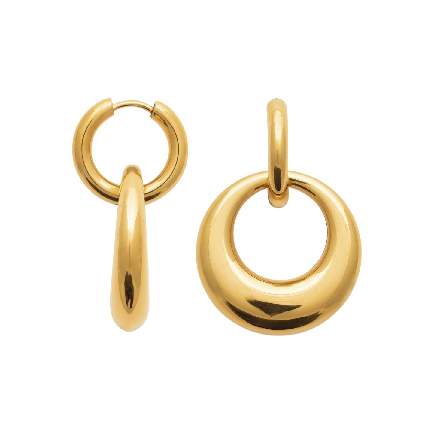Boucles d’oreilles pendantes dorées à deux anneaux – en acier inoxydable