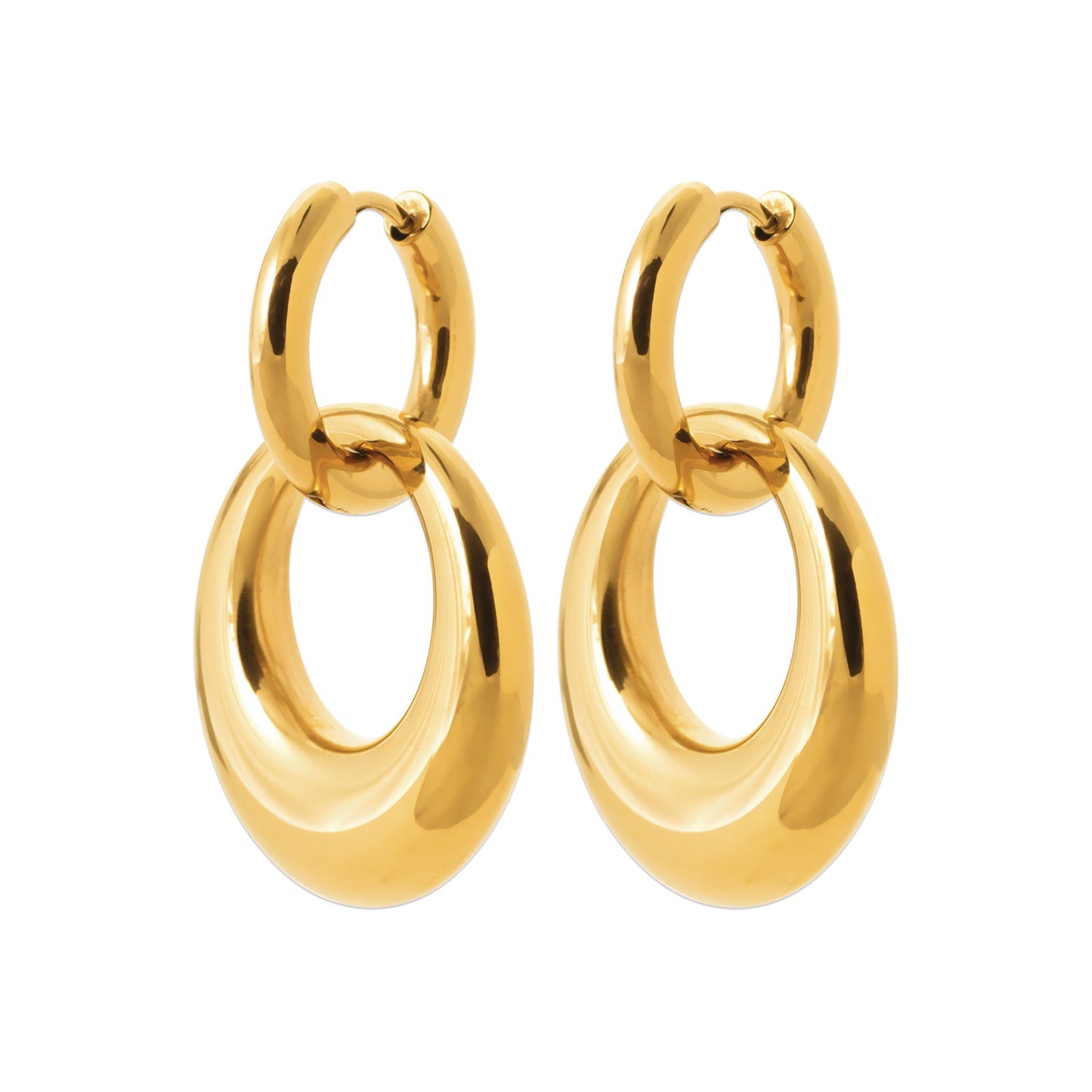 Boucles d’oreilles pendantes dorées à deux anneaux – en acier inoxydable