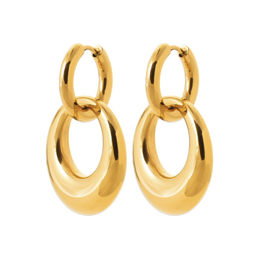 Boucles d’oreilles pendantes dorées à deux anneaux – en acier inoxydable
