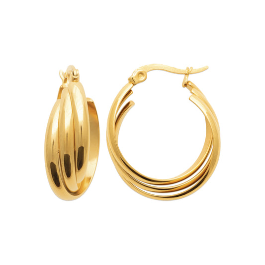 Créoles dorées à trois anneaux – en acier inoxydable