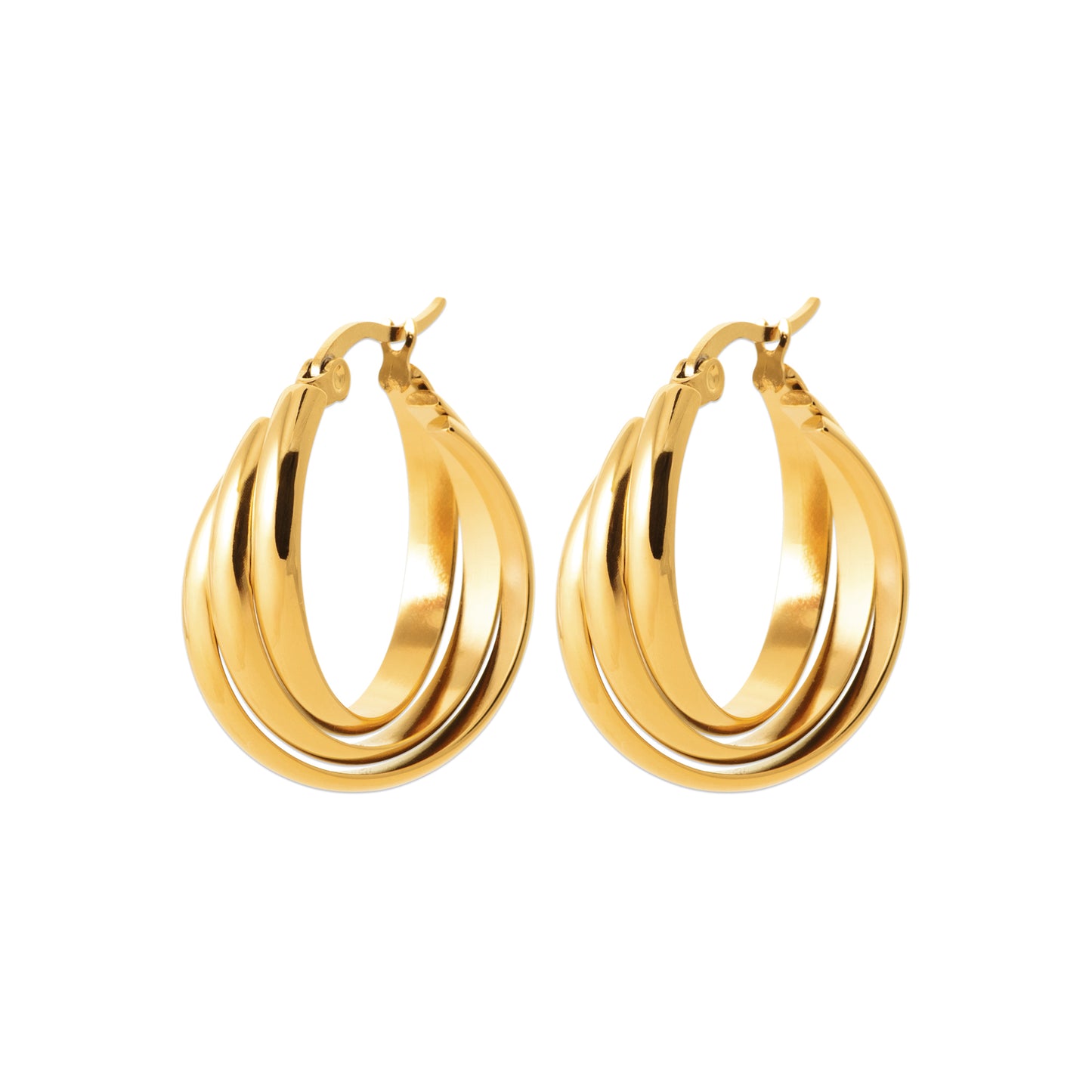 Créoles dorées à trois anneaux – en acier inoxydable