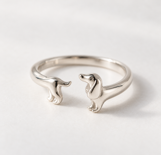 Bague teckel en argent ajustable