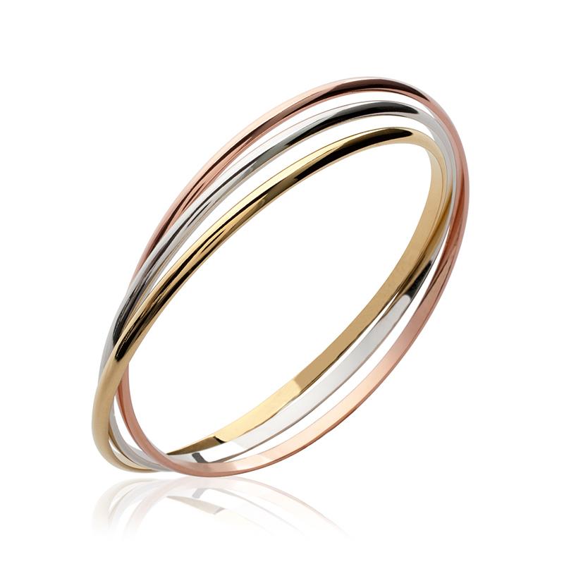 Bracelet joncs entrelacés en argent, plaqué or rose et jaune