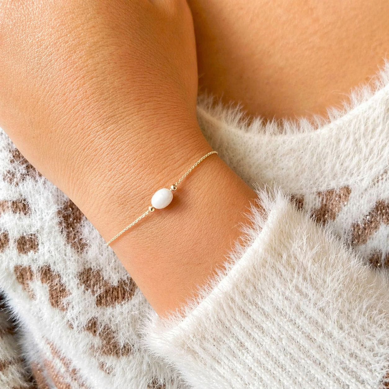 Bracelet pierre de lune plaqué or 18 carats