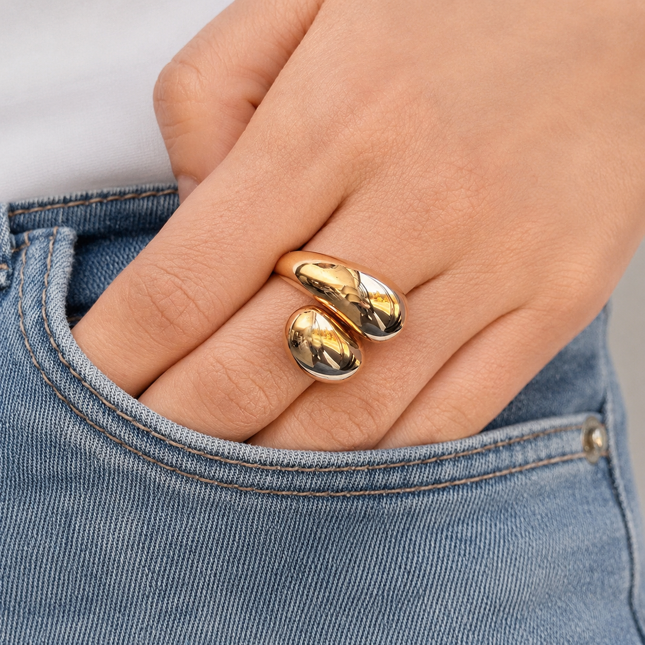 Bague torsadée et bombée plaqué or - Bague double plaqué or