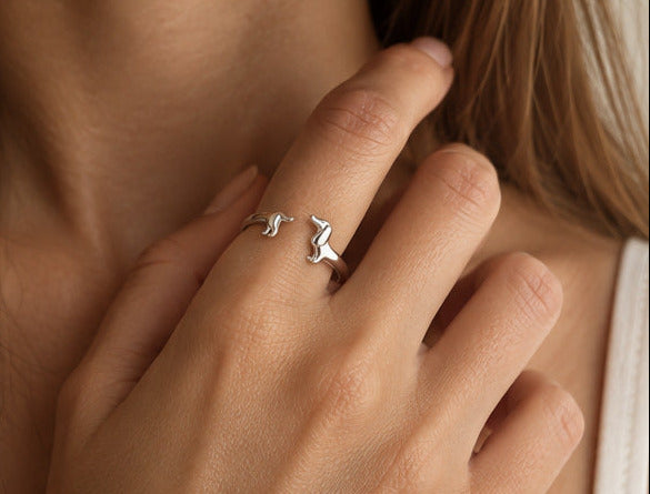 Bague teckel en argent ajustable