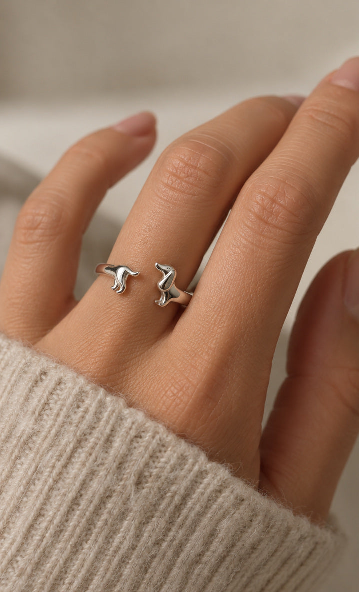 Bague teckel en argent ajustable