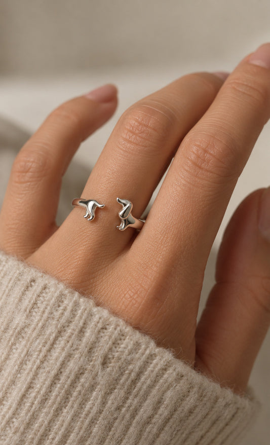 Bague teckel en argent ajustable
