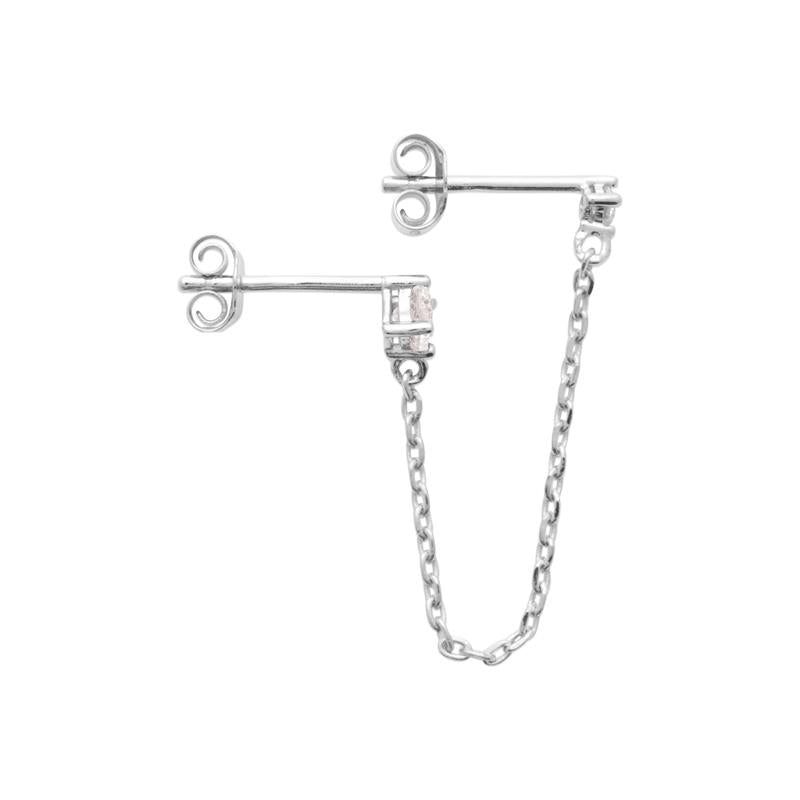 Boucle d'oreille double trous & chaîne en argent