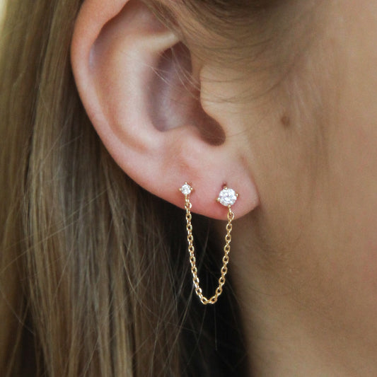 Boucle d'oreille double chaîne plaqué or
