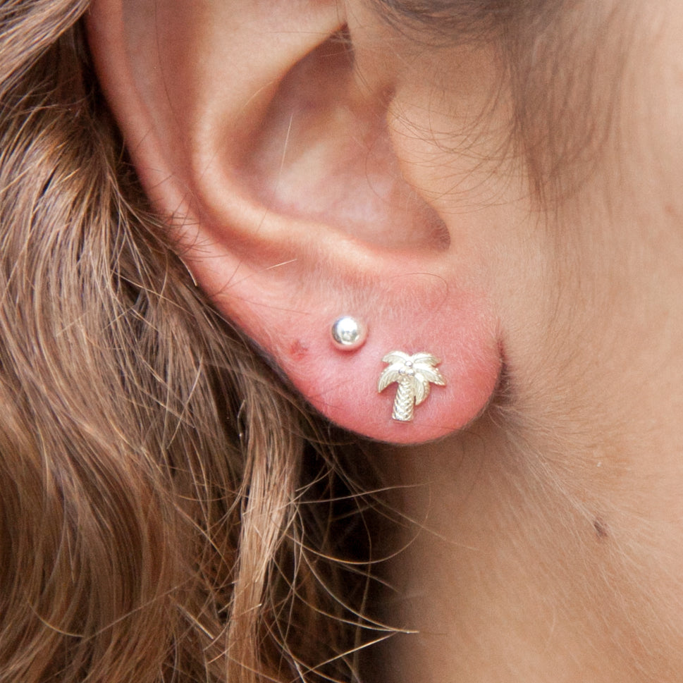 Boucles d'oreilles palmier en argent - Puces d'oreilles palmier argent