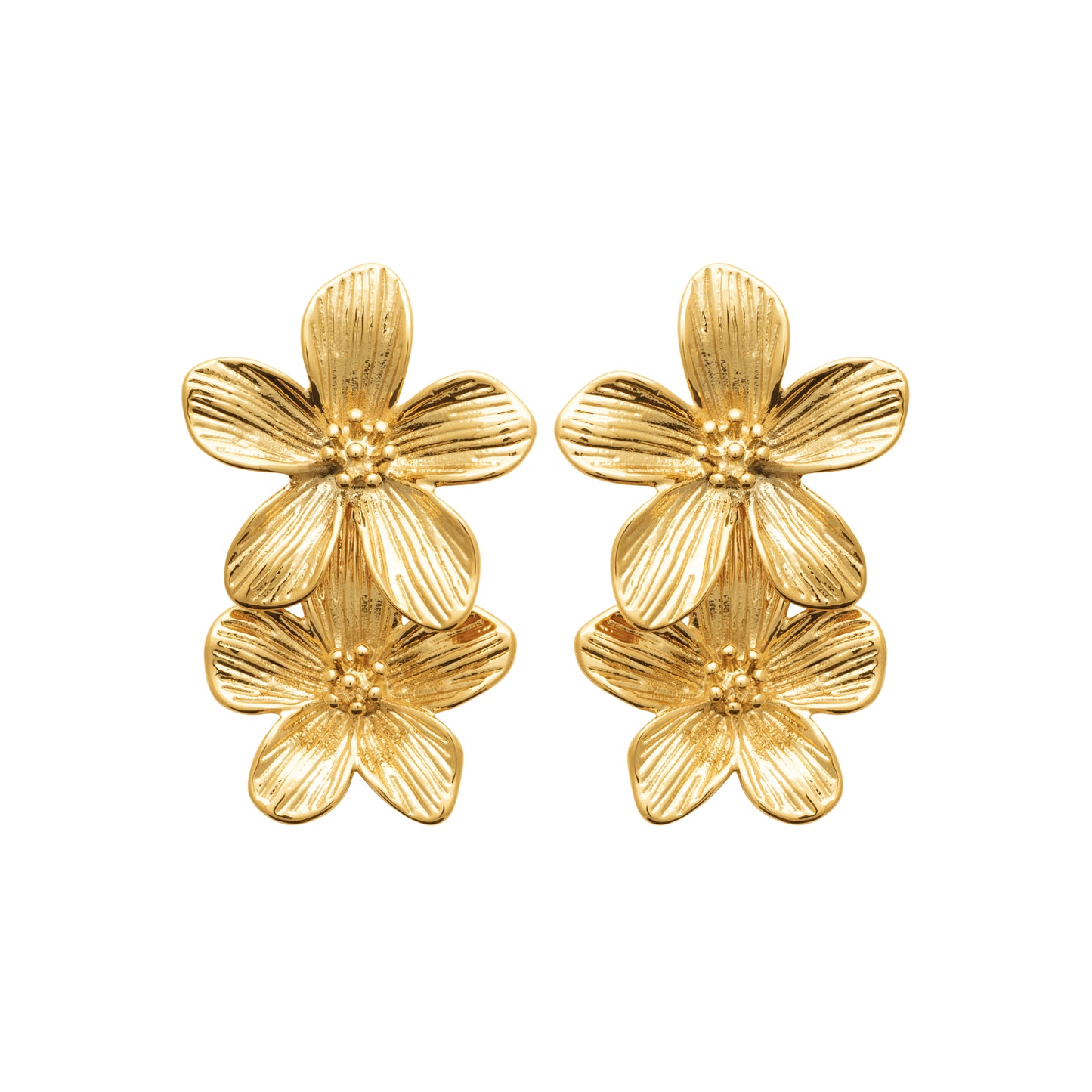 Boucles d'oreilles fleurs en acier doré