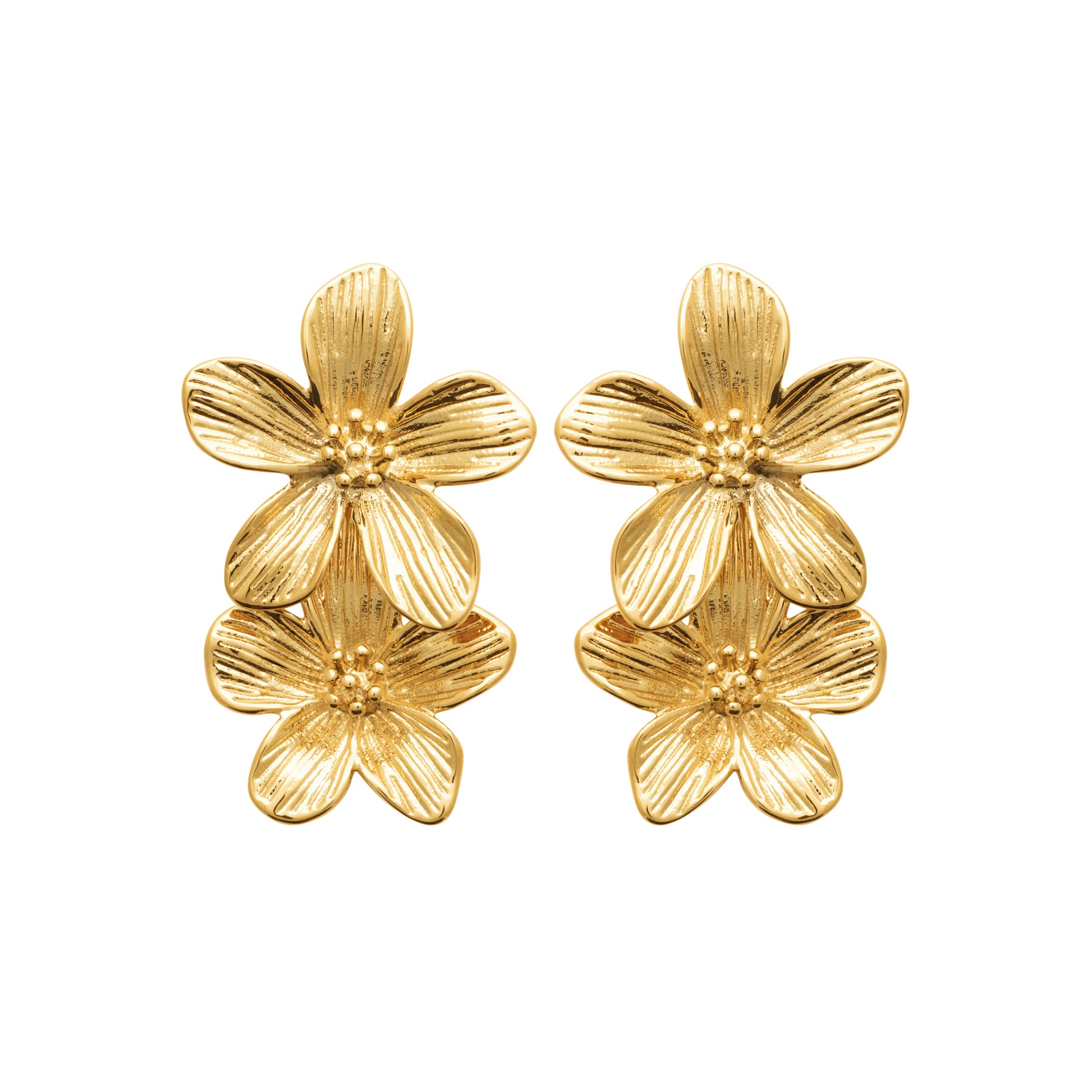 Boucles d'oreilles fleurs en acier doré