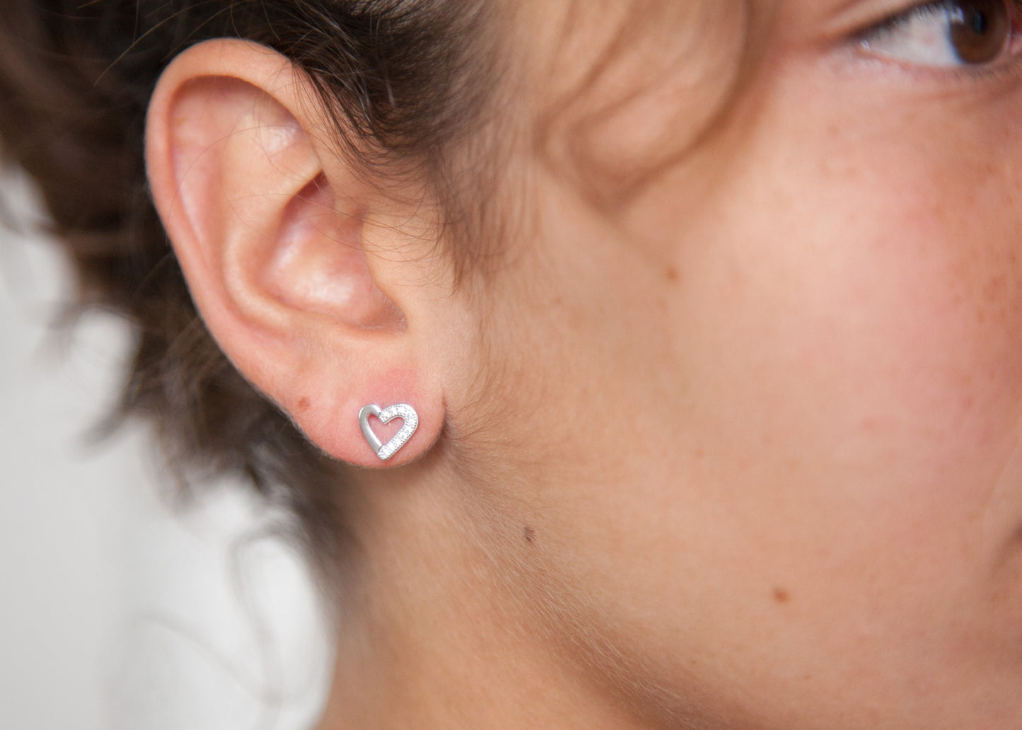 Boucles d'oreilles coeur et strass en argent