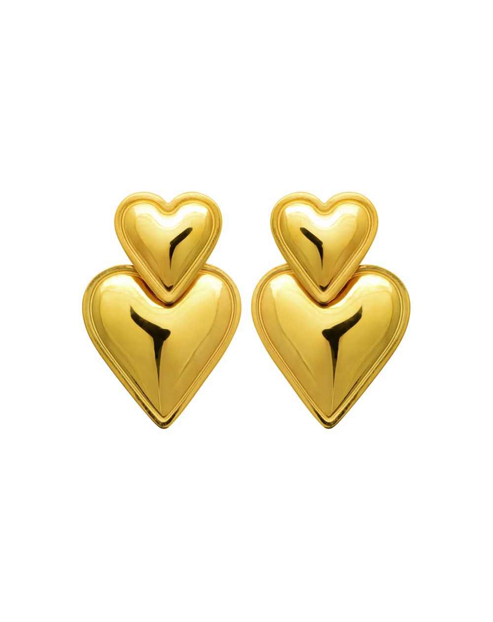 Boucles d’oreilles pendantes double coeurs en acier doré