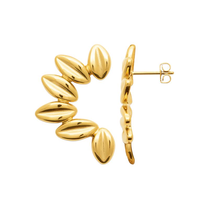 Boucles d’oreilles feuilles acier doré – bijou élégant et naturel